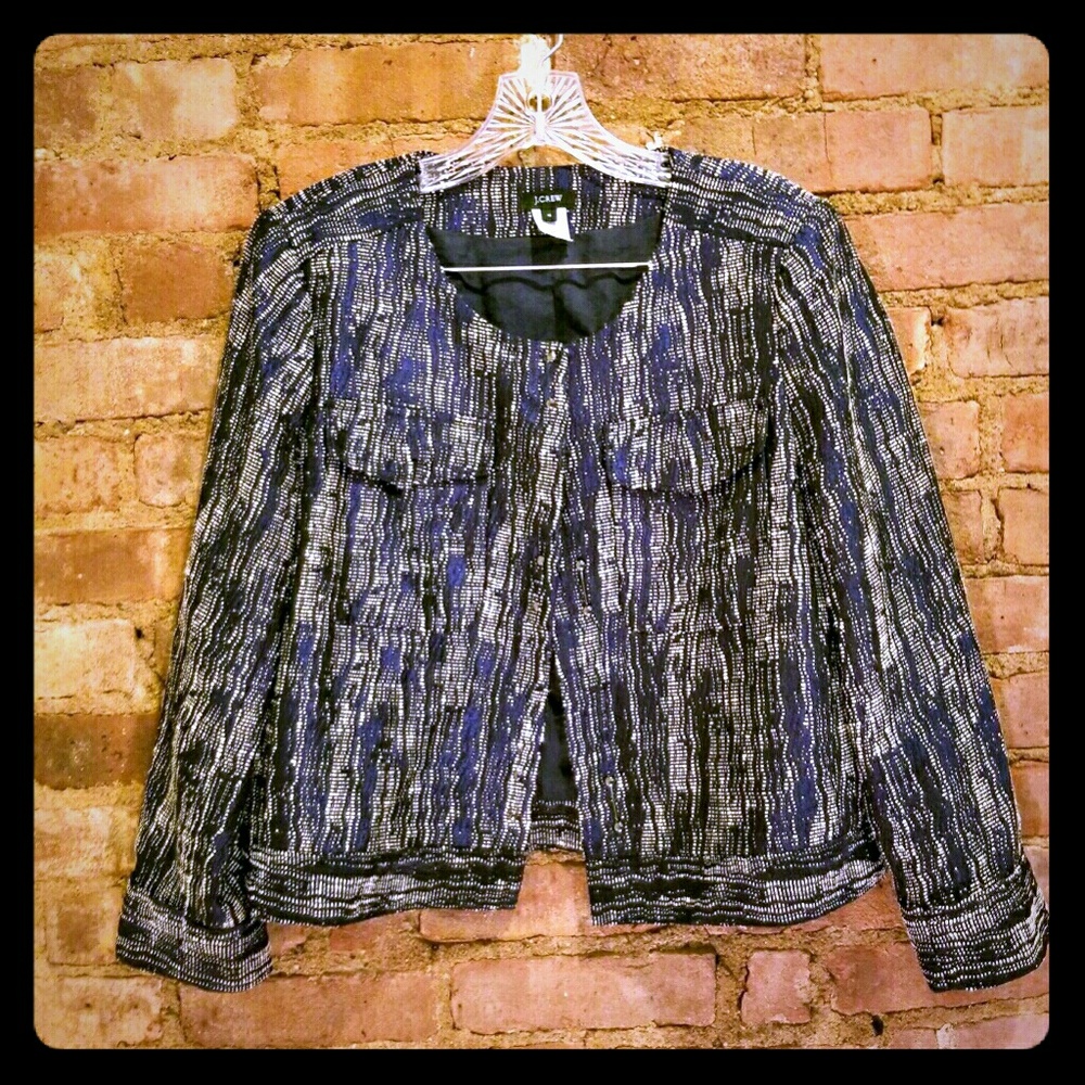 J. Crew Cropped Blue & White  Textured Jacket
